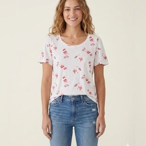 Lucky Brand Short-Sleeve Scoop Neck Top with Red Floral Print  Coquette Cottage
